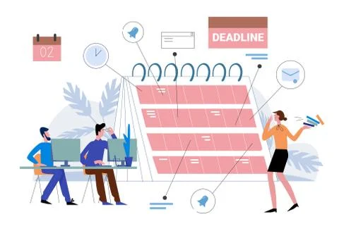 Deadline in work vector illustration, cartoon flat business people organize Illustrazione stock