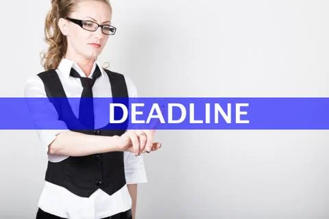 Deadline written on a virtual screen. Internet technologies in business and Foto stock