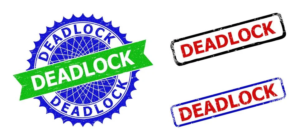 DEADLOCK Rosette and Rectangle Bicolor Stamp Seals with Distress Styles Stock Illustration