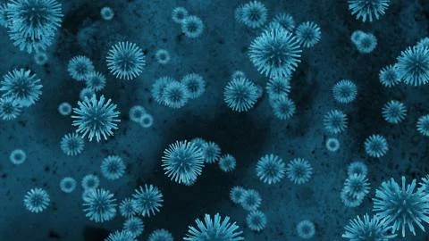 A deadly coronavirus bacterium under a microscope. Pathogen outbreak of bacte Illustrazione stock
