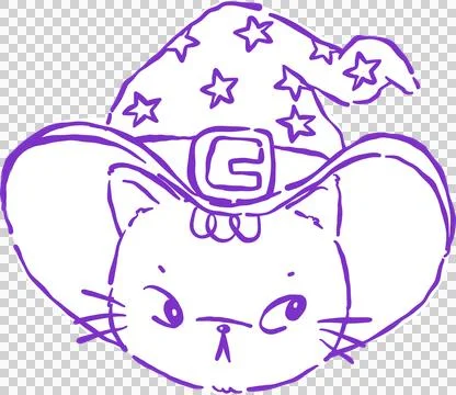 Deadpan Halloween Witch Cat Face Outline Hand Drawn Illustration Stock Illustration