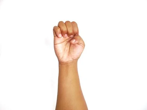 Deaf alphabet letter E by hand. Letter 'E' in sign language, isolated on a white Stock Photos