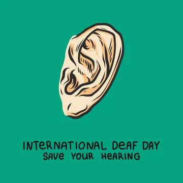 Deaf day green concept background, hand drawn style Stock Illustration