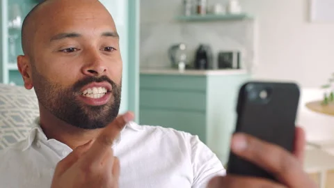 Deaf man, sign language and phone video call in communication with hearing Stockbeeldmateriaal 225306374
