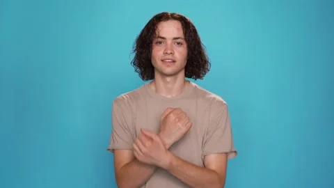 Deaf-mute Guy showing Phrase Peace and Love on American Sign Language Stock Footage 157887135
