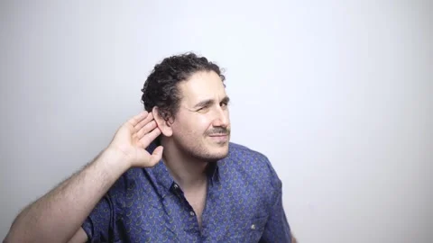 Deaf person points to ear because of hearing problem Stock Footage 274500610