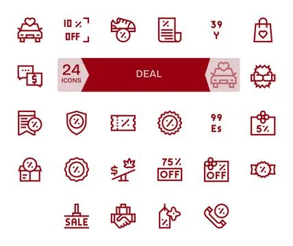 Deal Essential Vector Set including 24 Grid Fitted Bold Line 128x128 Icons Stock Illustration