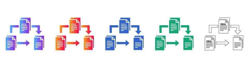 Deal Flow and Contract Process Workflow Icon Set Stock Illustration