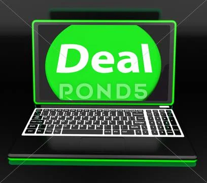 Deal laptop shows contract online trade deals or dealing Stock Illustration