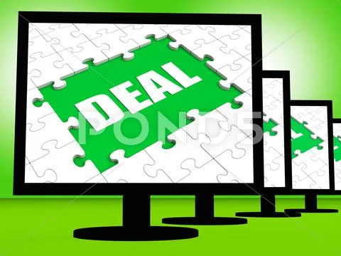 Deal monitor shows bargain trade contract or dealing Stock Illustration