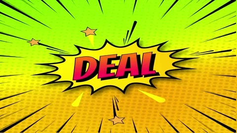 Deal text in comic book speech bubble with radial speed lines for sales pro.. Vidéo 346725021