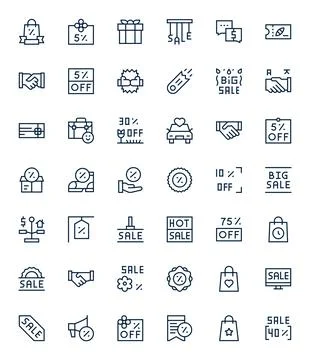 Deal Visual Pack containing 42 Regular Line Detail Enhanced Vector Icons 库存插图
