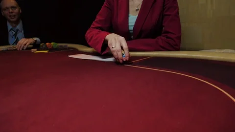 Dealer throws chips on poker table, slow motion. Chips close-up. Casino gamble. Stock Footage 104863495