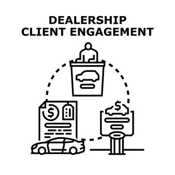 Dealership client engagement process black concept Stock Illustration