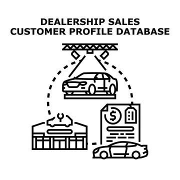 Dealership sales customer profile database connecting car services Stock Illustration