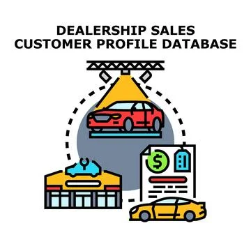 Dealership sales customer profile database connecting car services Stock Illustration