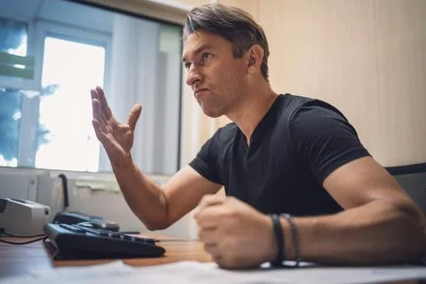 Dealing with anger at work. strict boss feel anger at work. Businessman sho.. Stock Photos
