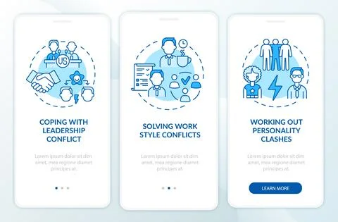 Dealing with team conflicts blue onboarding mobile app page screen Stock Illustration