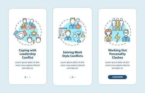 Dealing with team conflicts onboarding mobile app page screen Stock Illustration