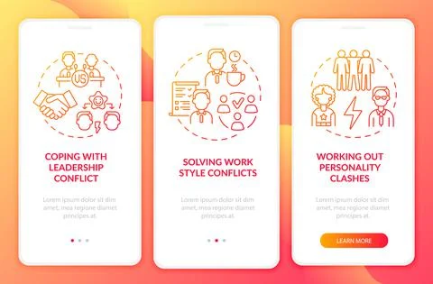 Dealing with team conflicts red onboarding mobile app page screen Stock Illustration