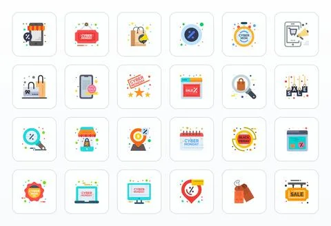 Deals Pixel Aligned Vector Set with 24 256x256 Flat Icons Stock Illustration