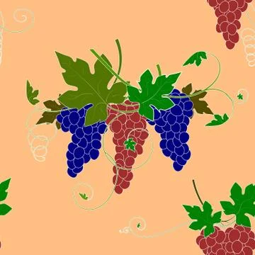Deamless damask pattern with bunch of grape vector 스톡 일러스트
