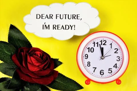 Dear future, I am ready-an inscription on the background of a rose flower Stock Photos