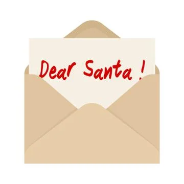 Dear Santa card in brown envelope. The letter pulled out from an envelope 스톡 일러스트