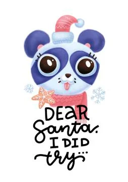 Dear Santa, I did really try phrase poster. Christmas hand drawn lettering with Stock Illustration