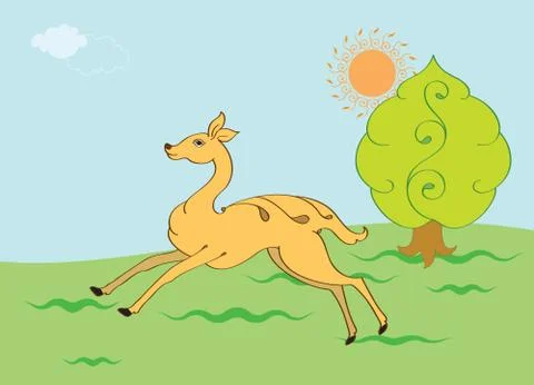 Dear &amp; tree ornamental Stock Illustration