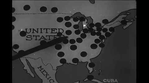 DEARBORN - 1930 - A worker uses a pointer to show the locations of Ford plants Stock Footage 308102269