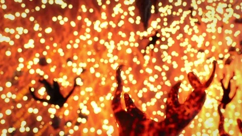 Death and hell cast into the lake of fire animation with sparks Stock Footage 229916471