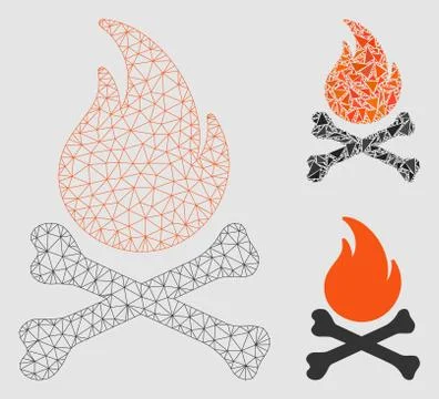 Death Bones Flame Vector Mesh 2D Model and Triangle Mosaic Icon 스톡 일러스트