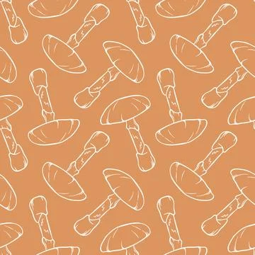 Death cap mushroom seamless pattern in line art style. Inedible mushroom texture Stock Illustration