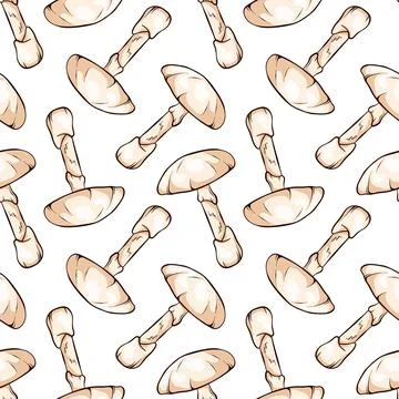 The death cap seamless pattern in line art, cartoon style. Inedible mushroom Stock Illustration