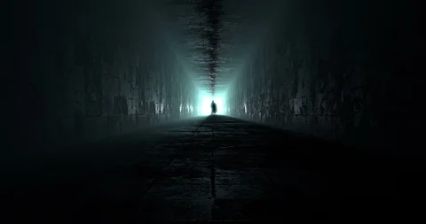 Death coming on the corridor in slow motion, 3D animation Stock Footage 129811309