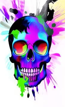 Death concept, colored skull head isolated over white background illustration Ilustração Stock