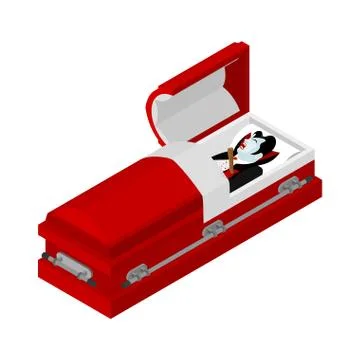 Death of Dracula. Vampire Count in an open coffin. Aspen stake in heart of gh Stock Illustration