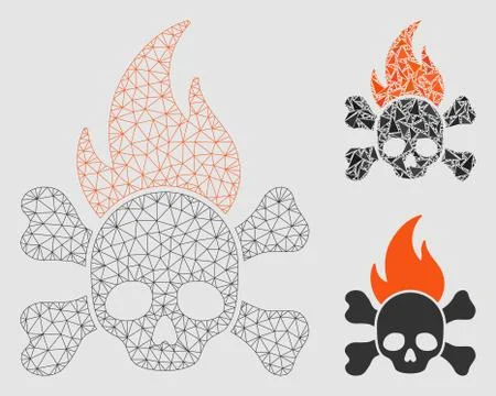 Death Fire Vector Mesh Carcass Model and Triangle Mosaic Icon 스톡 일러스트