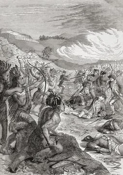 The death of General Braddock during the disastrous Braddock expedition, aka Bra Stock Illustration