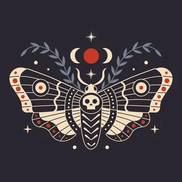 Death Head Magic Moth Witchcraft Occult Icon Stock Illustration
