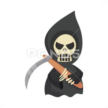 Death holds a scythe. Halloween object. Vector illustration.: Graphic ...