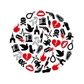 Death icons in circle Stock Illustration