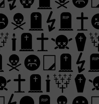 Death pattern seamless. Tombstone and cross background. Cemetery and skull. C Stock Illustration