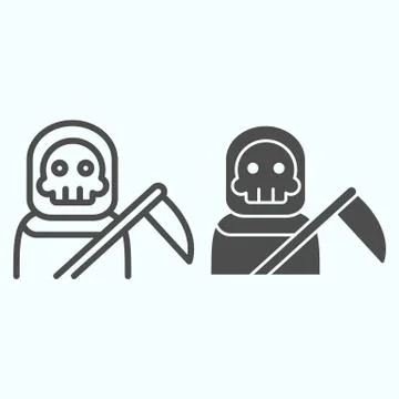 Death person line and solid icon. Stranger in a coat with scytche. Halloween Stockillustratie