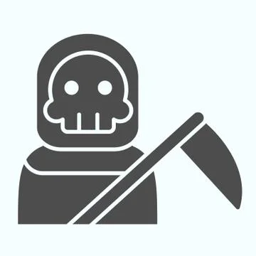 Death person solid icon. Stranger in a coat with scytche. Halloween vector Stock Illustration