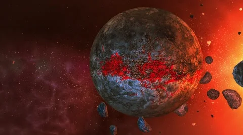 Death planet  with asteroids Stock Footage 49570548