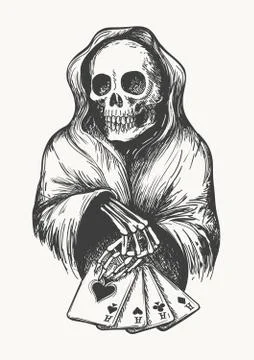 Death with Playing Cards Stock Illustration