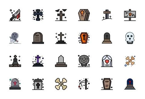 Death Premium Vector Bundle with 24 256x256 Display Perfect Flat Line Fille.. Stockillustratie
