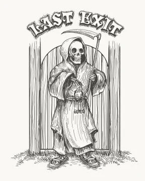 Death with Scythe and keys Illustrazione stock